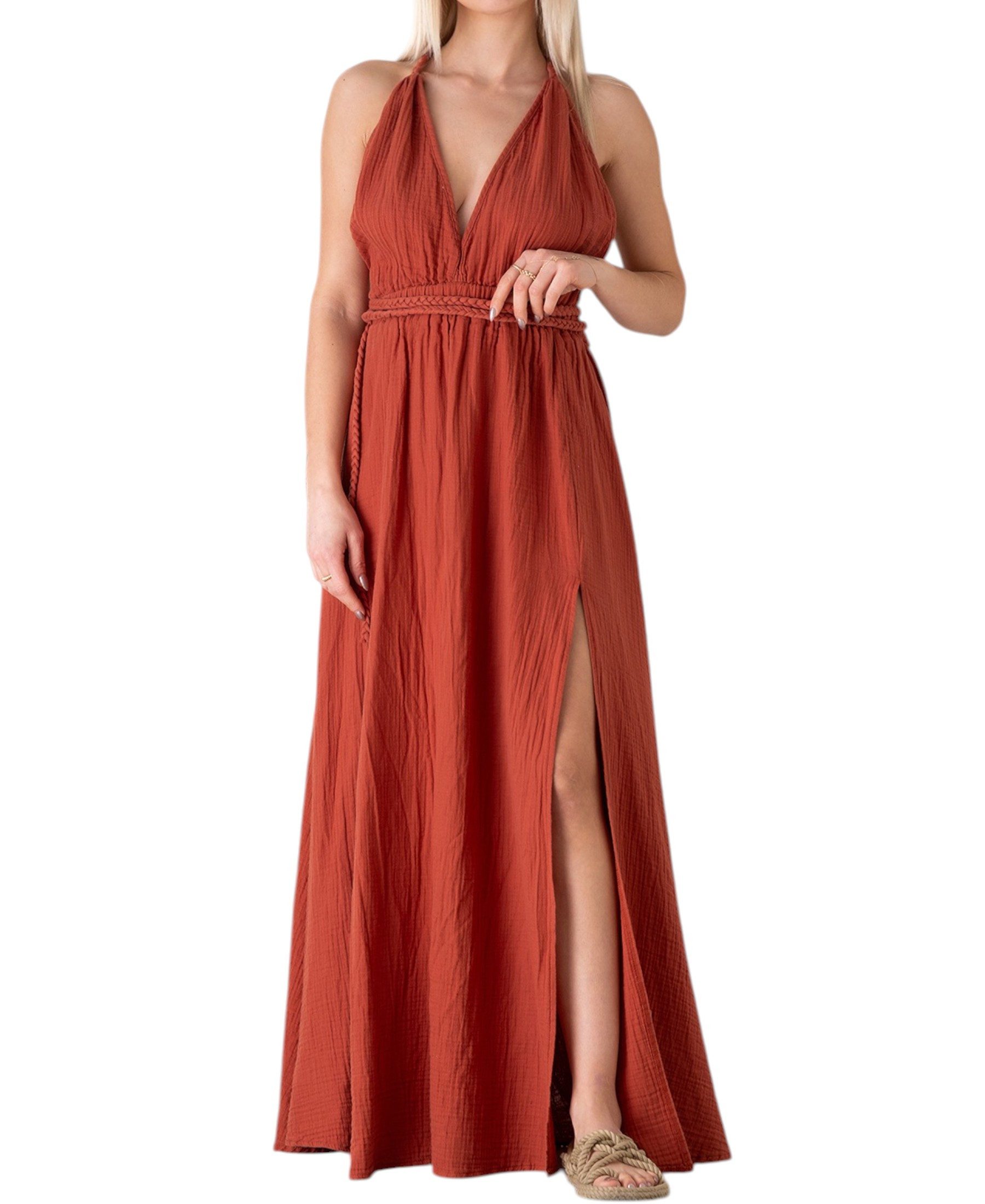 WENOR Sommerkleid mit V-Ausschnitt Bindegürtel & günstig online kaufen