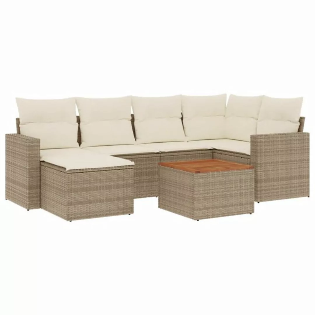 vidaXL Sofaelement 7-tlg. Garten-Sofagarnitur mit Kissen Beige Poly Rattan günstig online kaufen