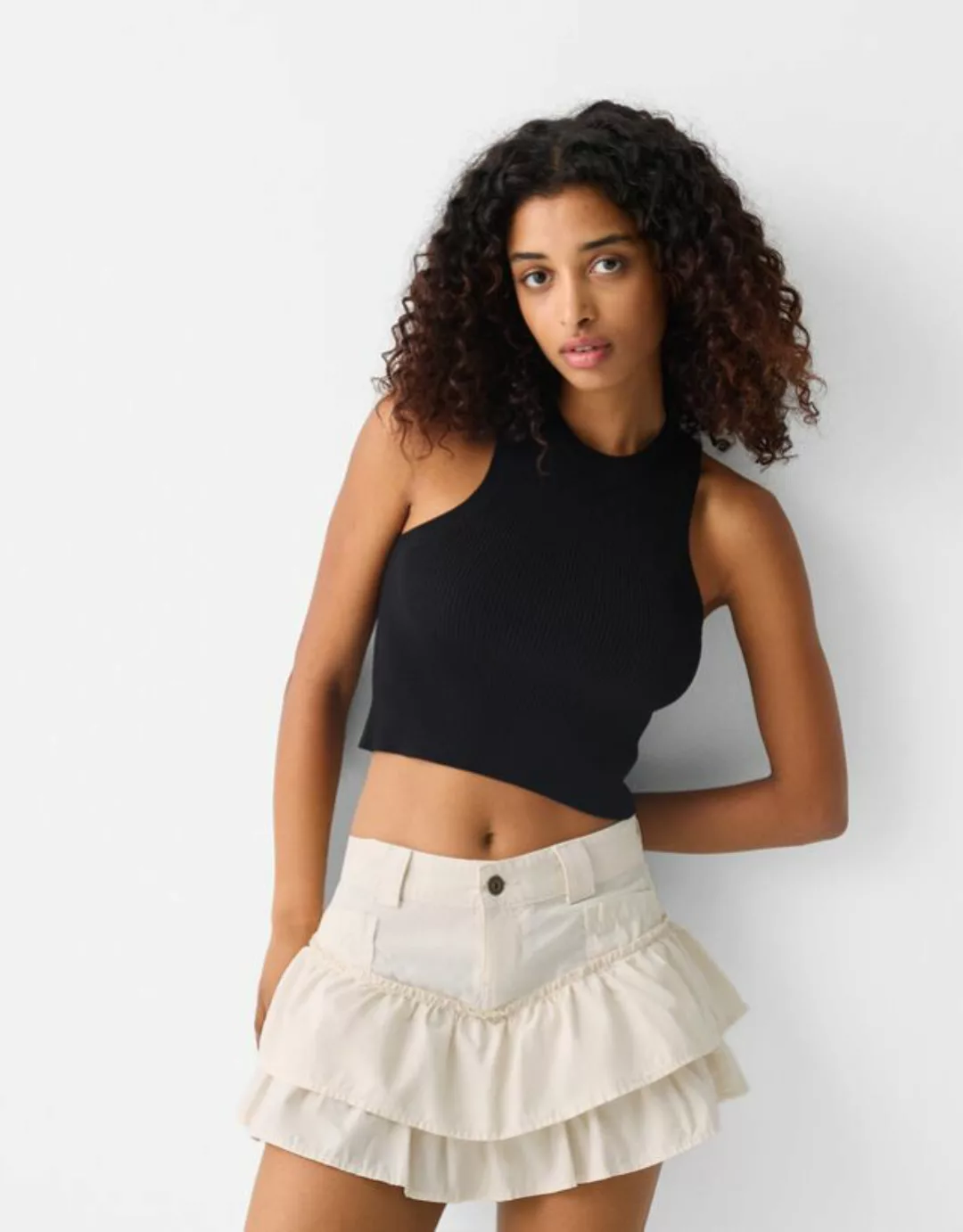 Bershka Minirock Mit Volants Damen Xl Rohweiß günstig online kaufen