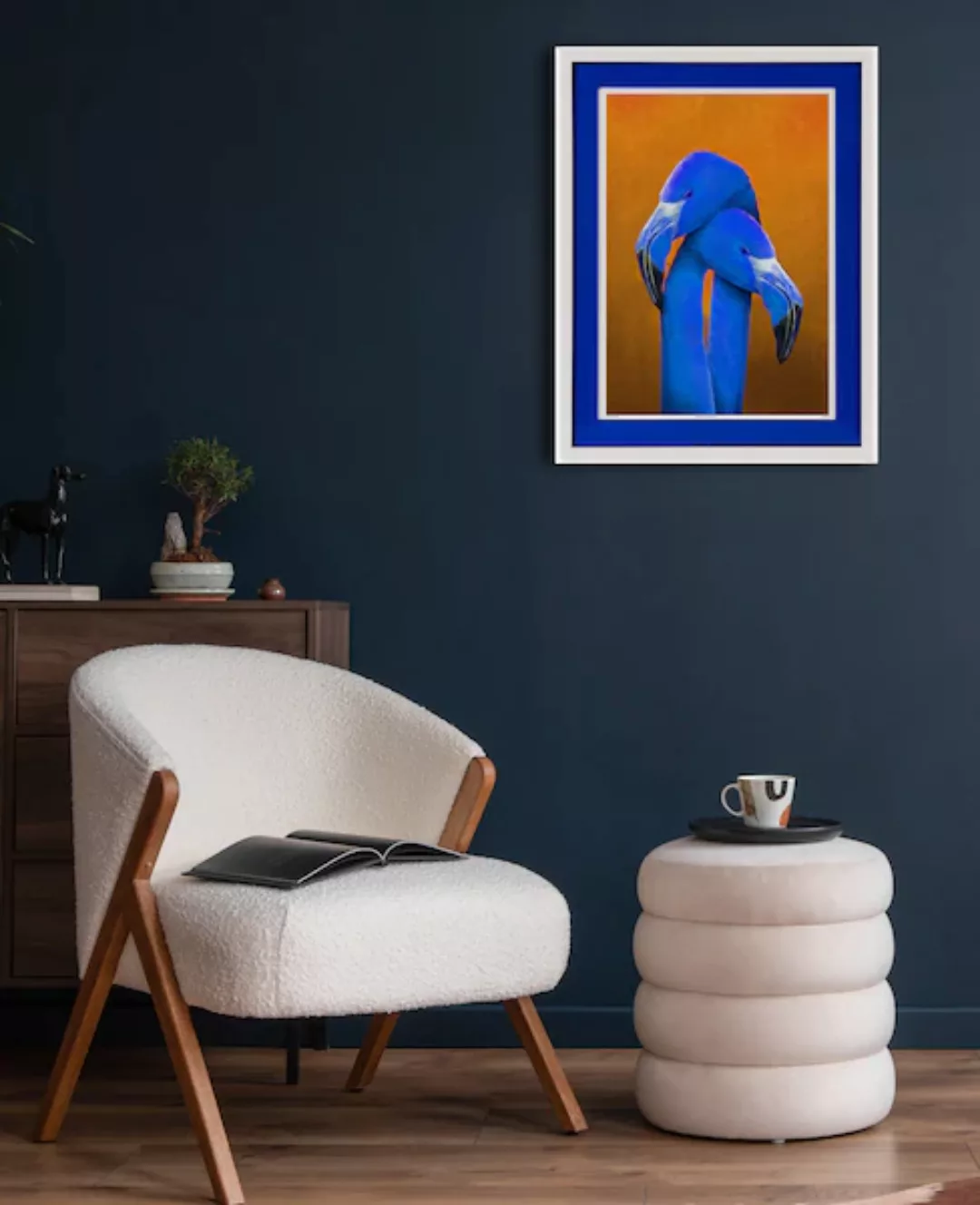 queence Bild mit Rahmen "Flamingo, Liebe, blau", Flamingos, (1 St.), Poster günstig online kaufen