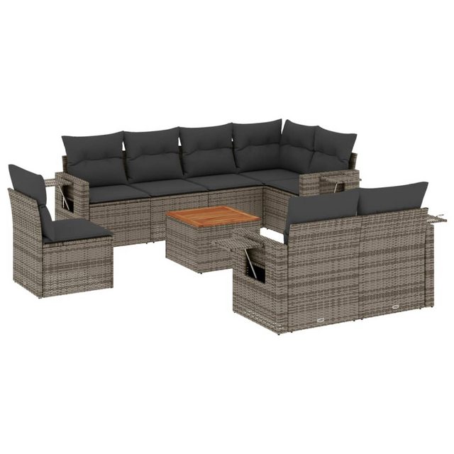 vidaXL Sofaelement 9-tlg. Garten-Sofagarnitur mit Kissen Grau Poly Rattan ( günstig online kaufen