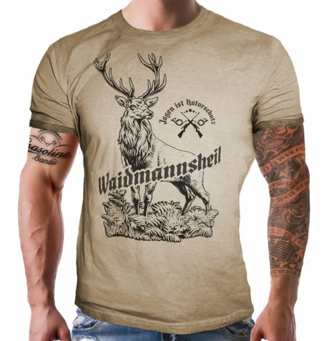LOBO NEGRO® T-Shirt für Jäger im Used Look Sand: Waidmannsheil - Jagen ist günstig online kaufen