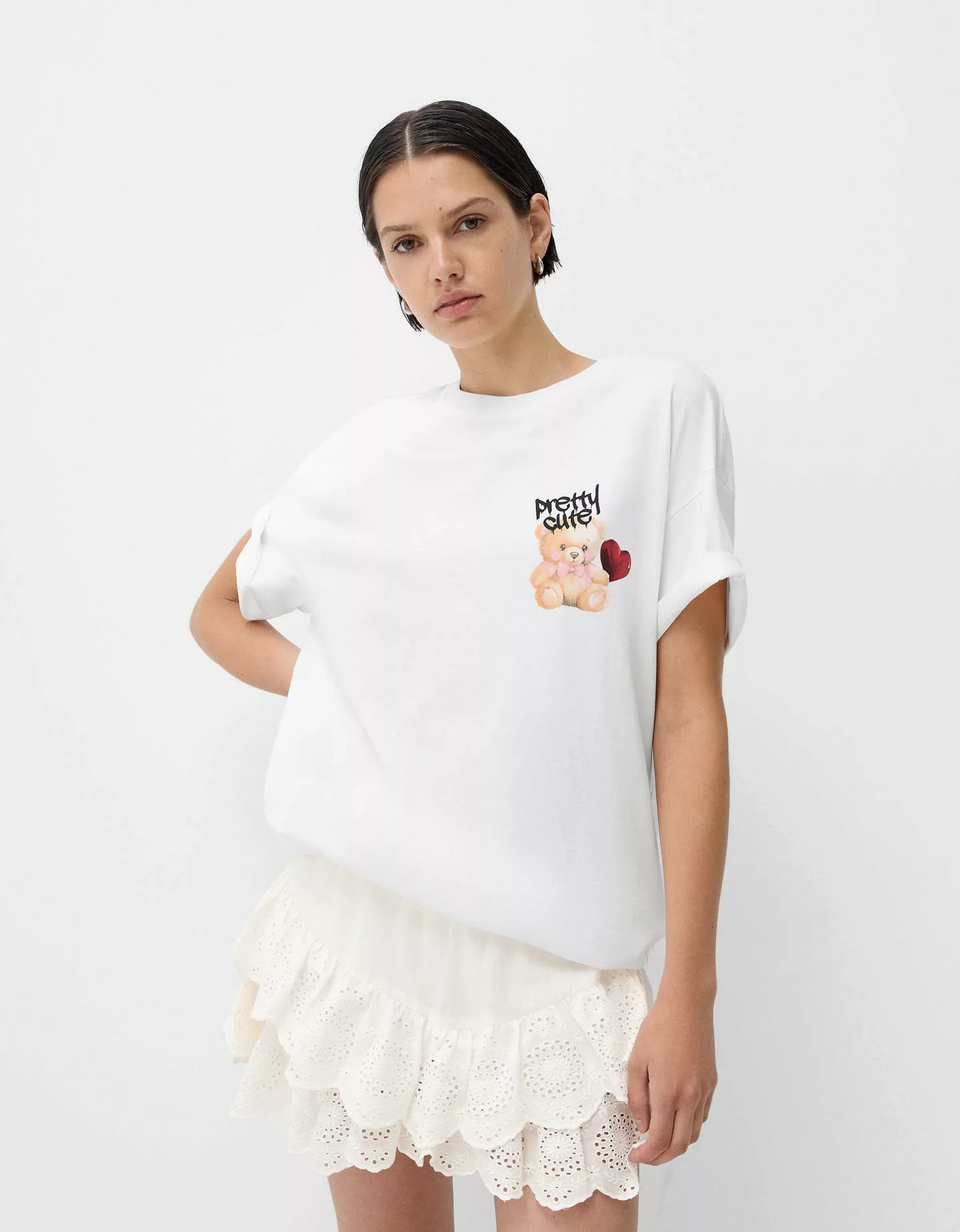 Bershka Minirock Mit Volants Damen M Rohweiß günstig online kaufen