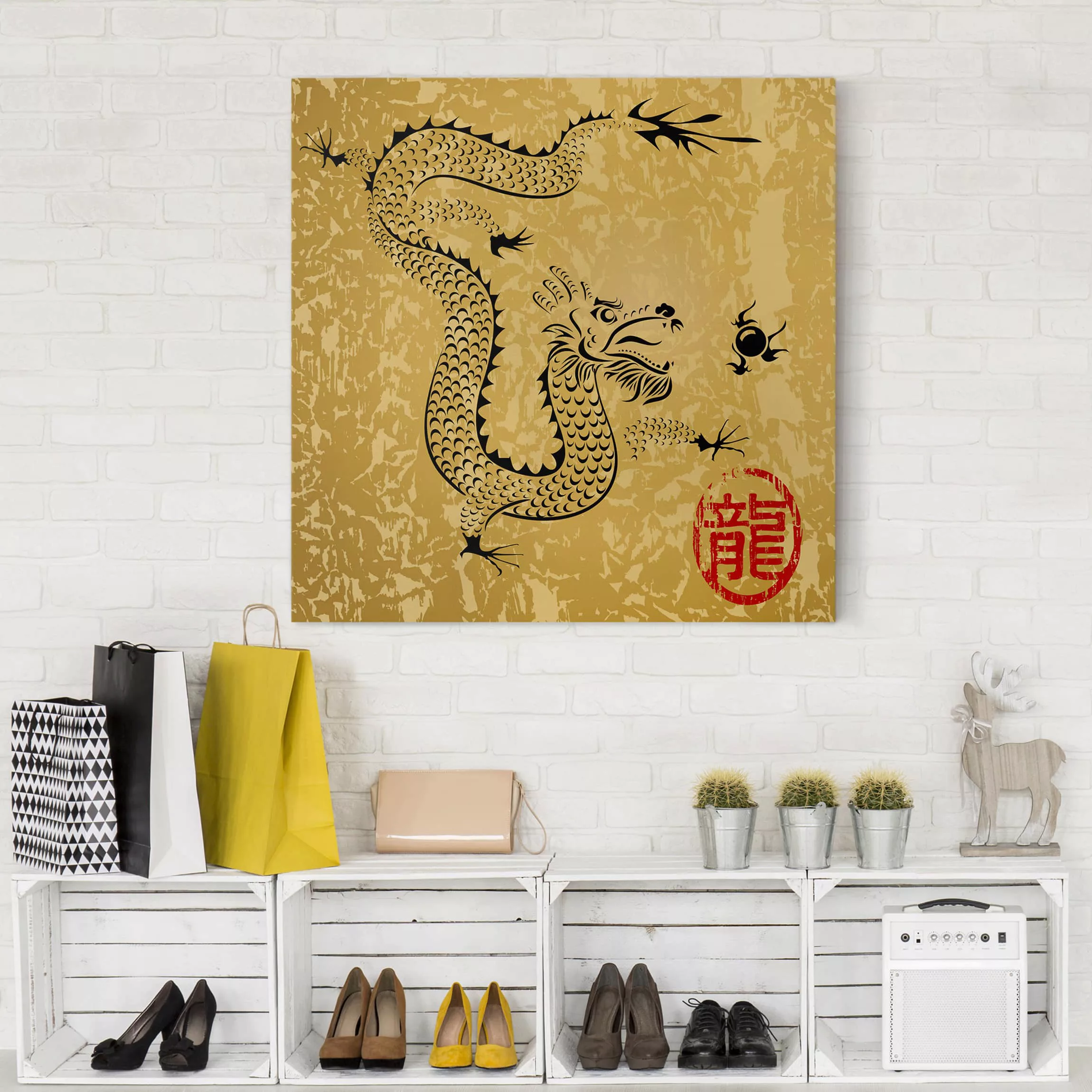 Leinwandbild Spirituell - Quadrat Chinese Dragon günstig online kaufen