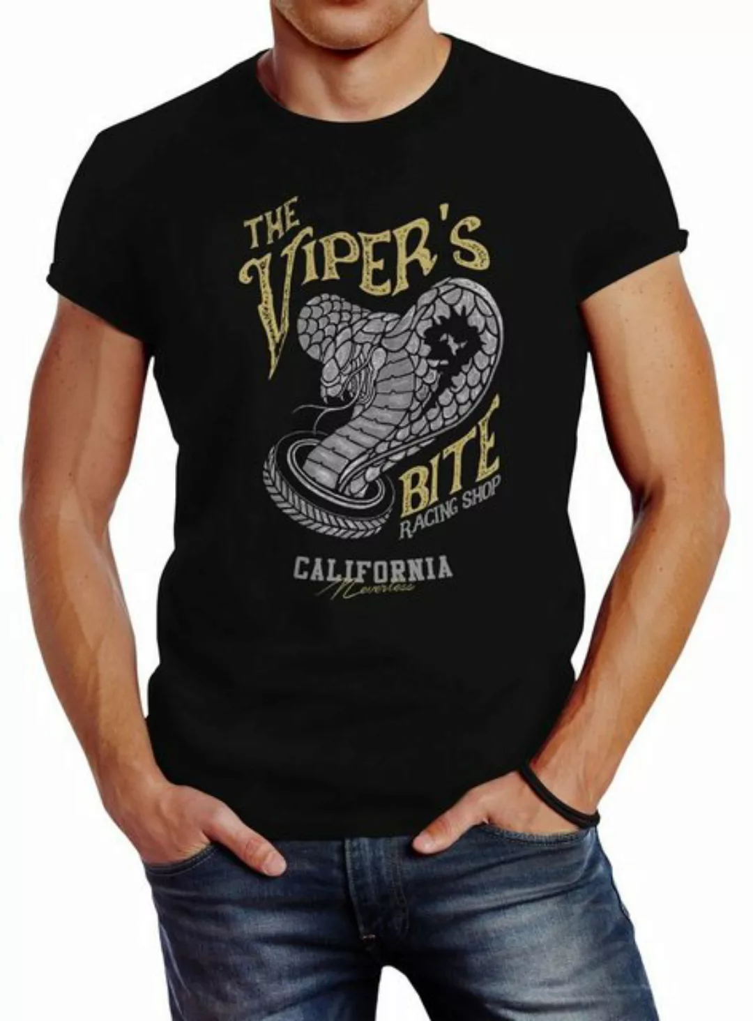 Neverless Print-Shirt Herren T-Shirt The Vipers Bite Racing Shop California günstig online kaufen