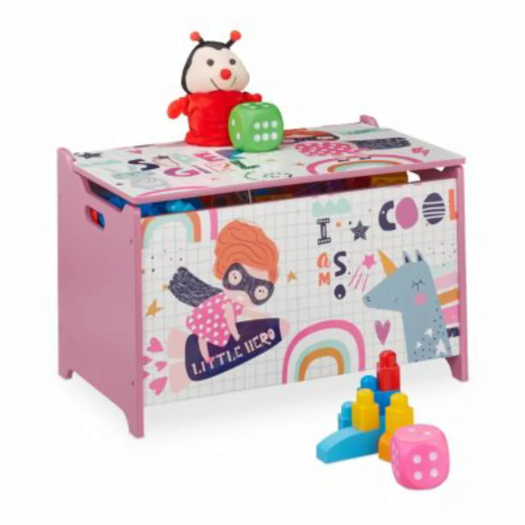 relaxdays Spielzeugtruhe mit Heldin-Motiv rosa/weiß günstig online kaufen