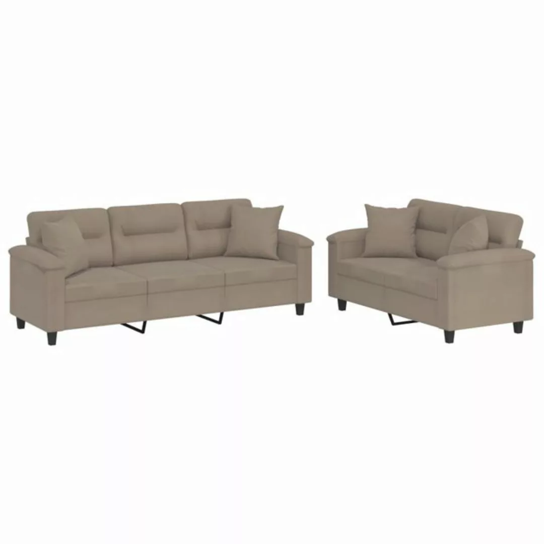 vidaXL Sofa 2-tlg. Sofagarnitur mit Kissen Taupe Mikrofasergewebe günstig online kaufen