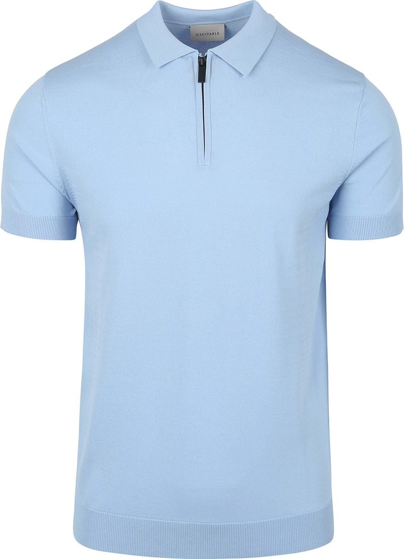 Suitable Knitted Half Zip Poloshirt Hellblau - Größe XL günstig online kaufen