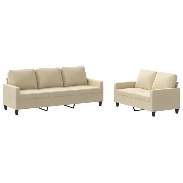 vidaXL Sofa, 2-tlg. Sofagarnitur mit Kissen Creme Stoff günstig online kaufen