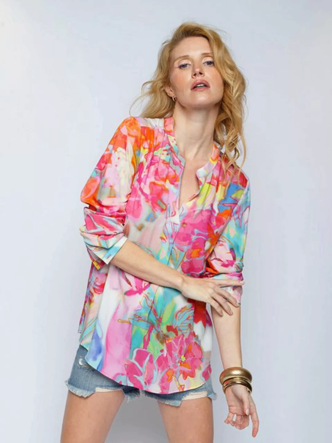 Emily Van Den Bergh Schlupfbluse Shirtbluse Multi Aqua Flower günstig online kaufen