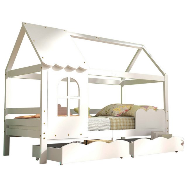 WISHDOR Kinderbett Jugendbett Massivholzbett (200x90 cm Weiß ohne Matratze) günstig online kaufen