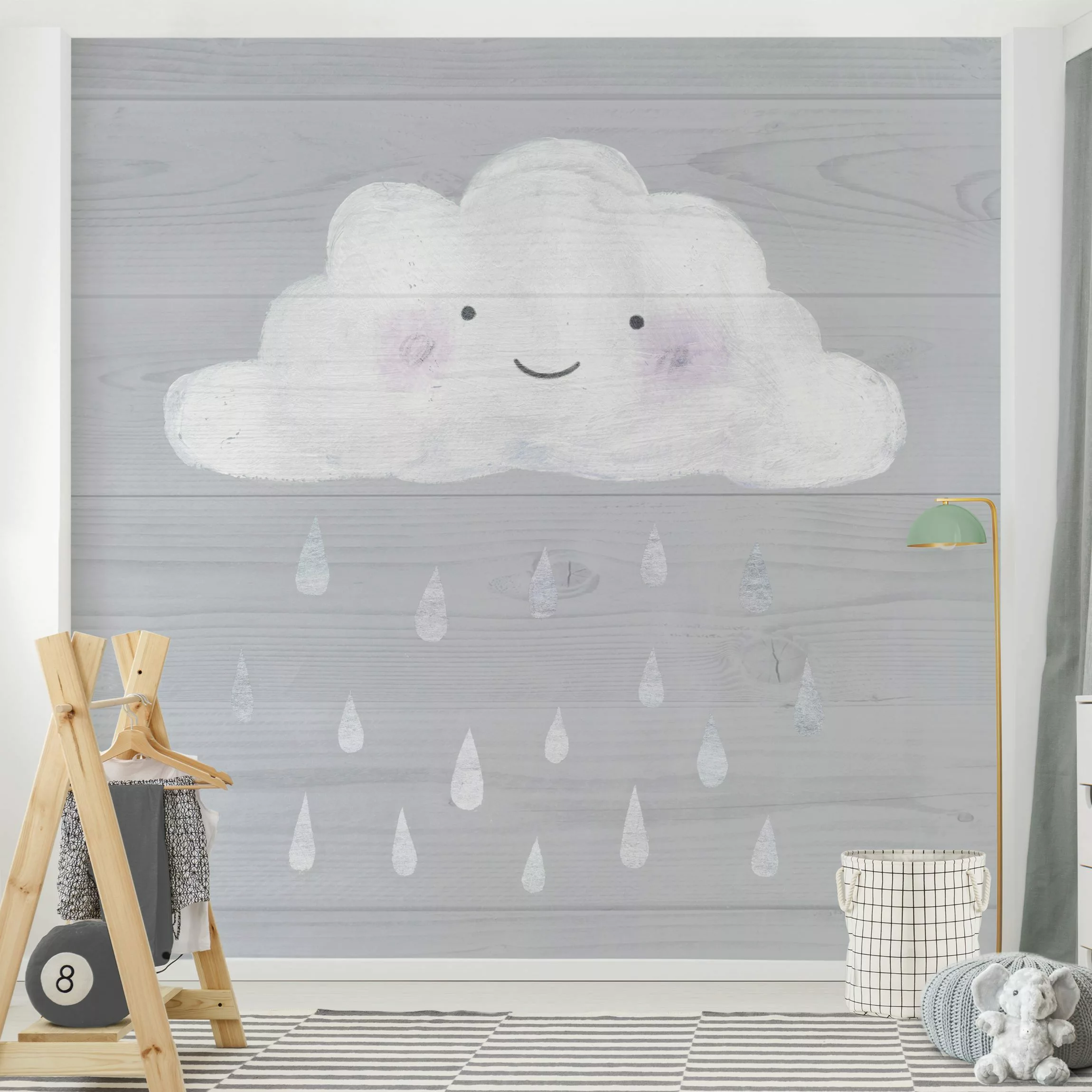 Bilderwelten Kindertapete Wolke mit silbernen Regentropfen Gr. 192 x 192 günstig online kaufen