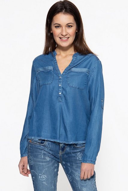ATT Jeans Langarmbluse Selena mit offenen Kanten und Stickereien günstig online kaufen
