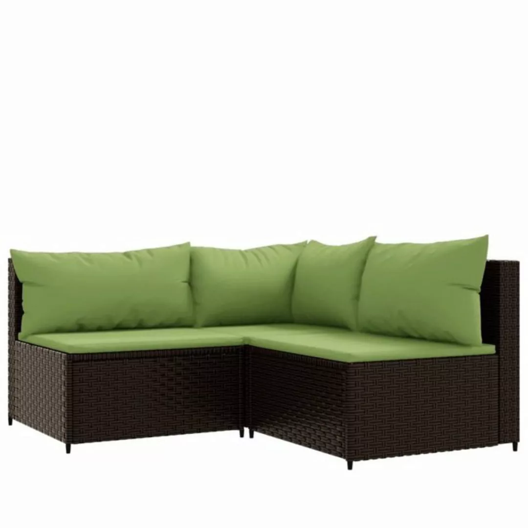 vidaXL Loungesofa 3-tlg. Garten-Lounge-Set mit Kissen Braun Poly Rattan, 1 günstig online kaufen