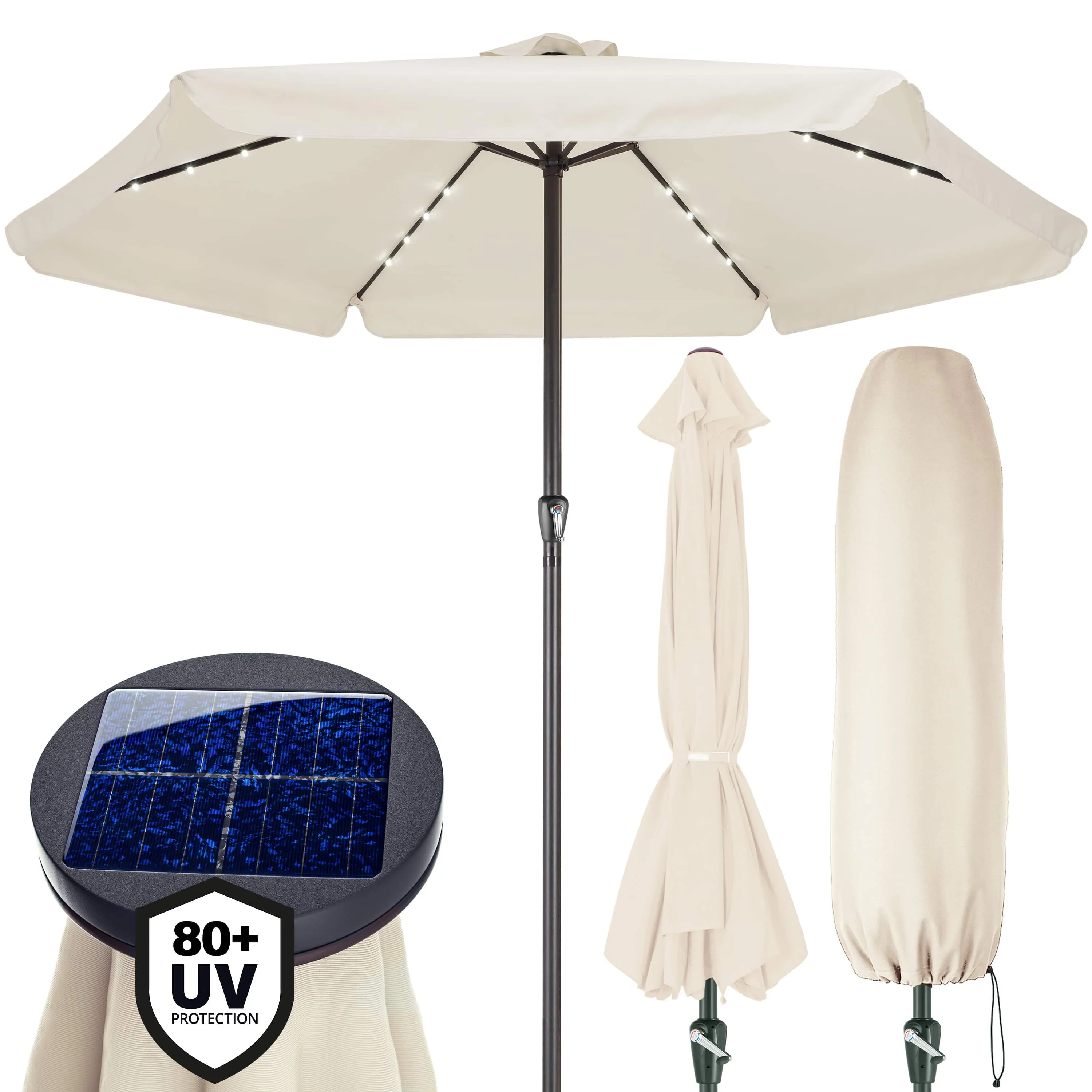 LED Solar Sonnenschirm Athen Creme Ø330cm UV-Schutz 80+ günstig online kaufen
