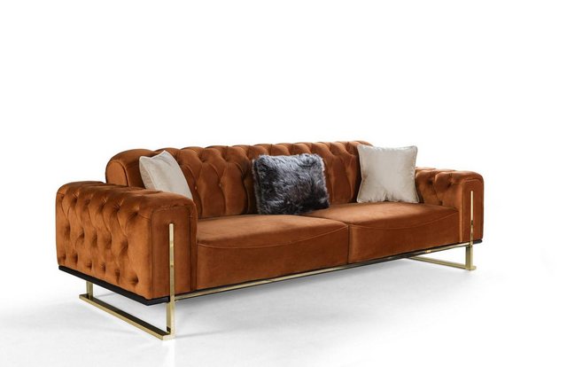 Xlmoebel Sofa Hochwertiges Chesterfield-Sofa 3-Sitzer in Braun-Cognac aus S günstig online kaufen