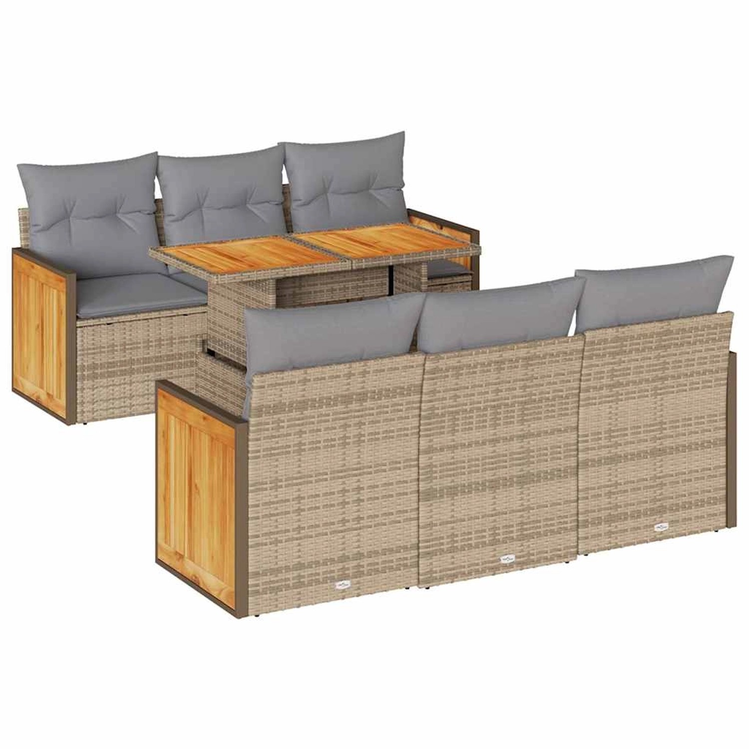 vidaXL 7-Tlg Garten-Sofagarnitur mit Kissen Beige Poly Rattan Akazie 332767 günstig online kaufen