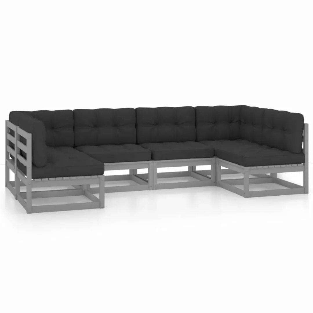 6-tlg. Garten-lounge-set Mit Kissen Grau Kiefer Massivholz günstig online kaufen