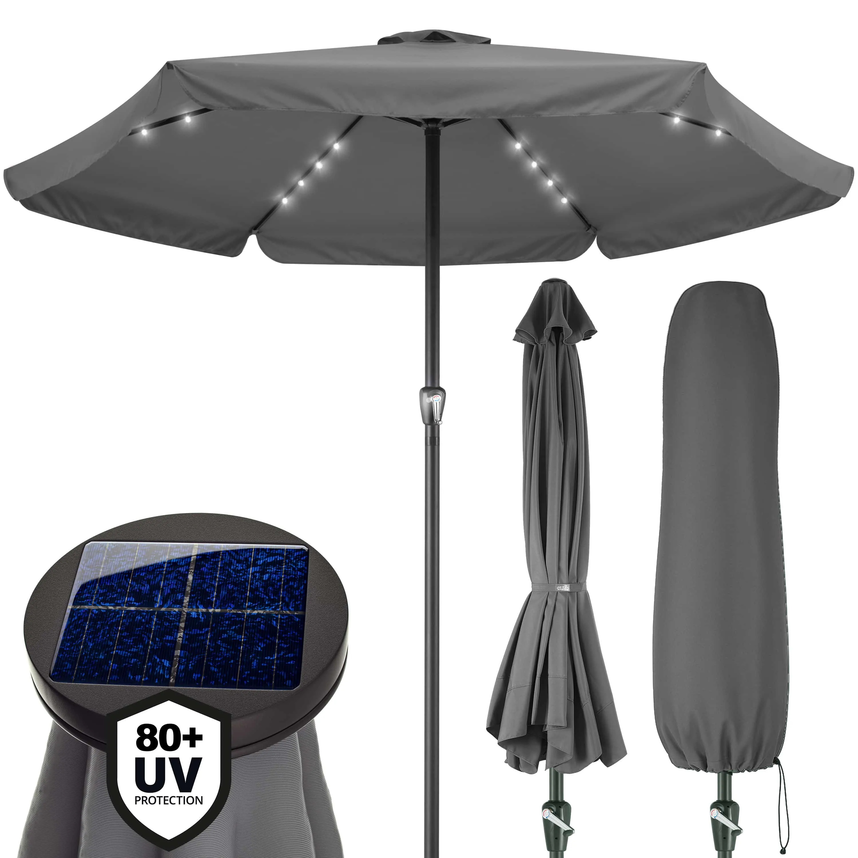 LED Solar Sonnenschirm Athen Anthrazit Ø330cm UV-Schutz 80+ günstig online kaufen