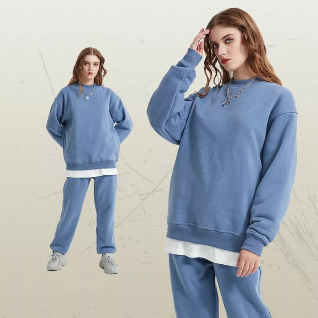 jalleria Kapuzenpullover Überschnittene Schultern Sweatshirt-Anzug mit Rund günstig online kaufen