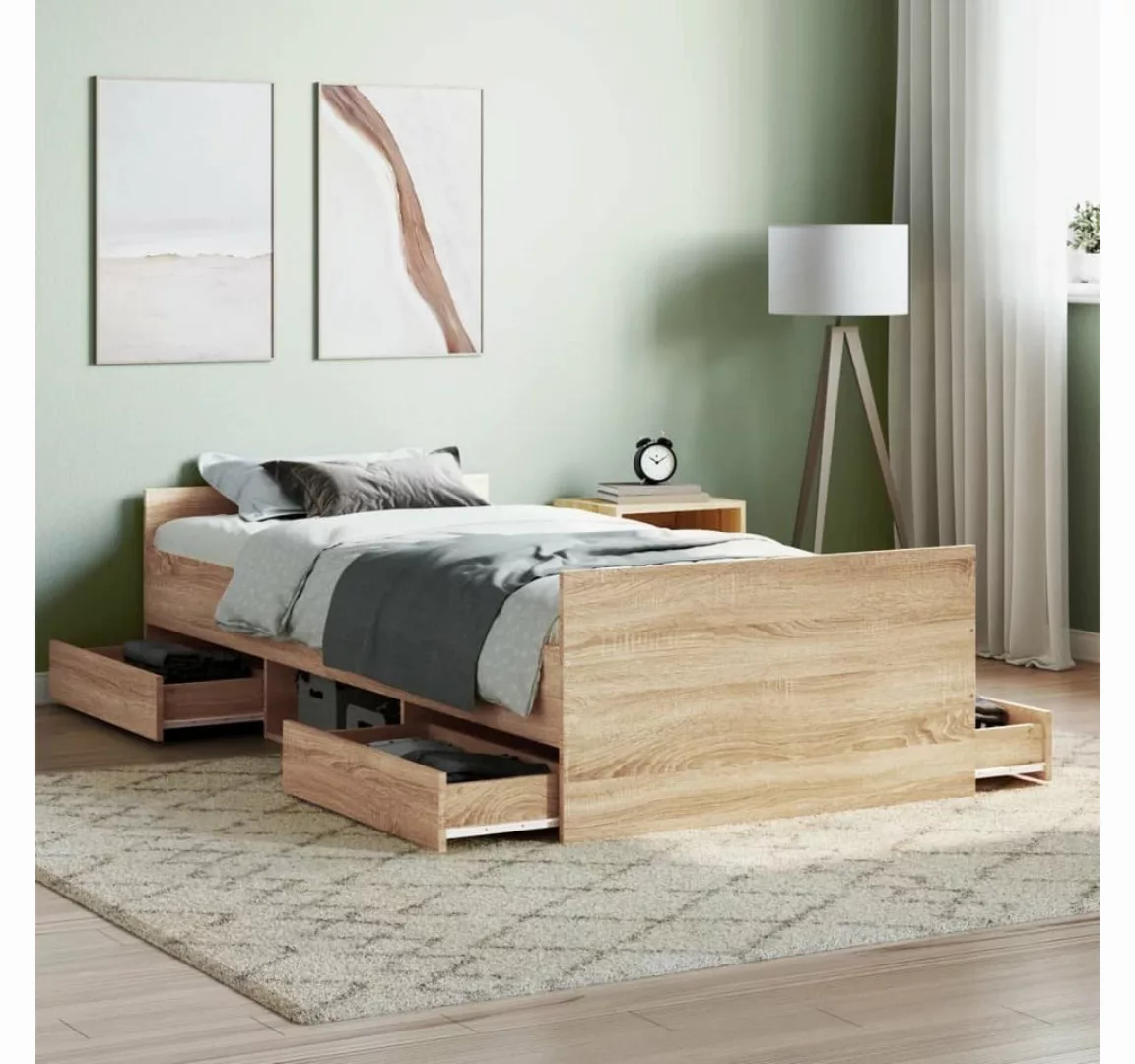 furnicato Bett Bettgestell mit Kopf- und Fußteil Sonoma-Eiche 100x200 cm günstig online kaufen