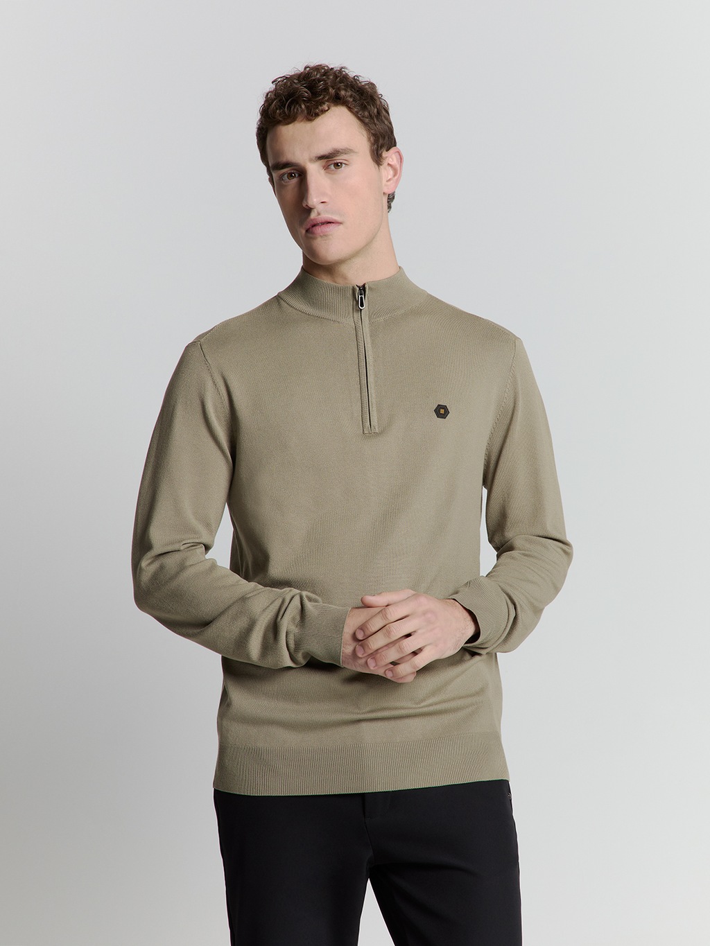 NO EXCESS Rundhalspullover "No Excess Sweatshirt mit halbem Reißverschluss" günstig online kaufen