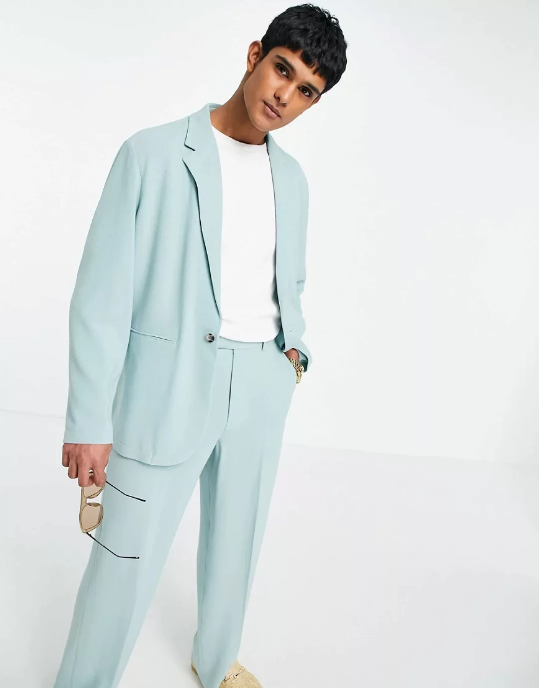 ASOS DESIGN – Weiche, elegante Oversize-Anzugjacke aus Crepe in Pastellgrün günstig online kaufen