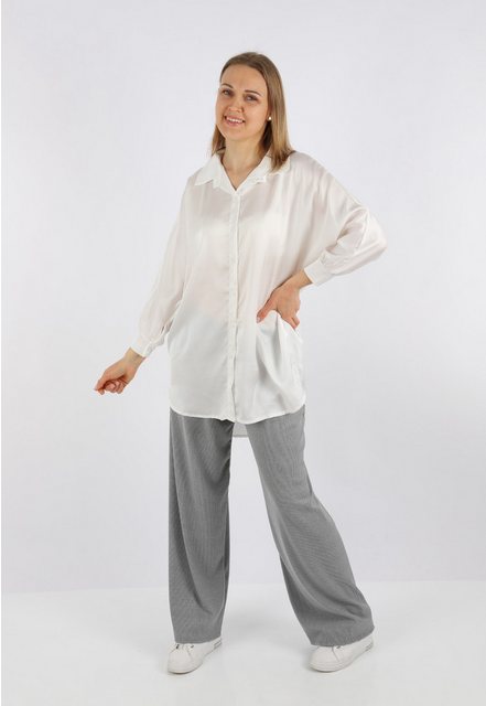 HELLO MISS Oversize-Shirt Langarm Satinhemd mit Kragen, Satin Bluse Vorne k günstig online kaufen