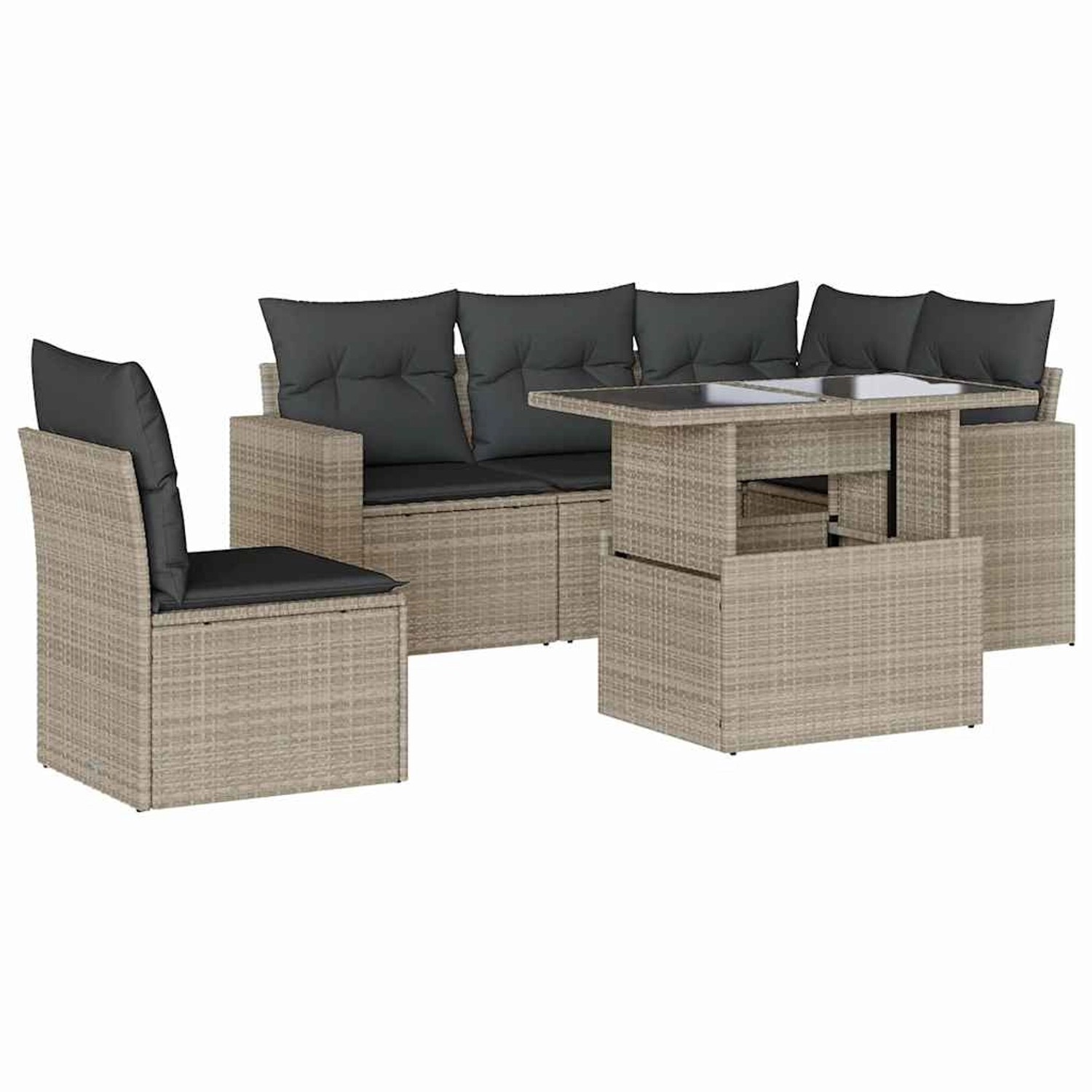 vidaXL 6-Tlg Garten-Sofagarnitur mit Kissen Hellgrau Poly Rattan 3267282 günstig online kaufen