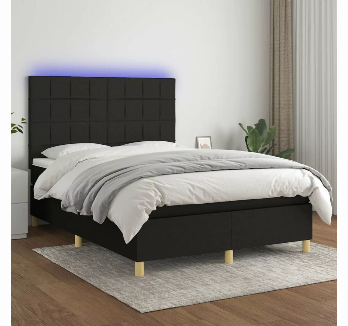 vidaXL Boxspringbett (140 x 190 cm, Quadrate, Schwarz), mit LED günstig online kaufen