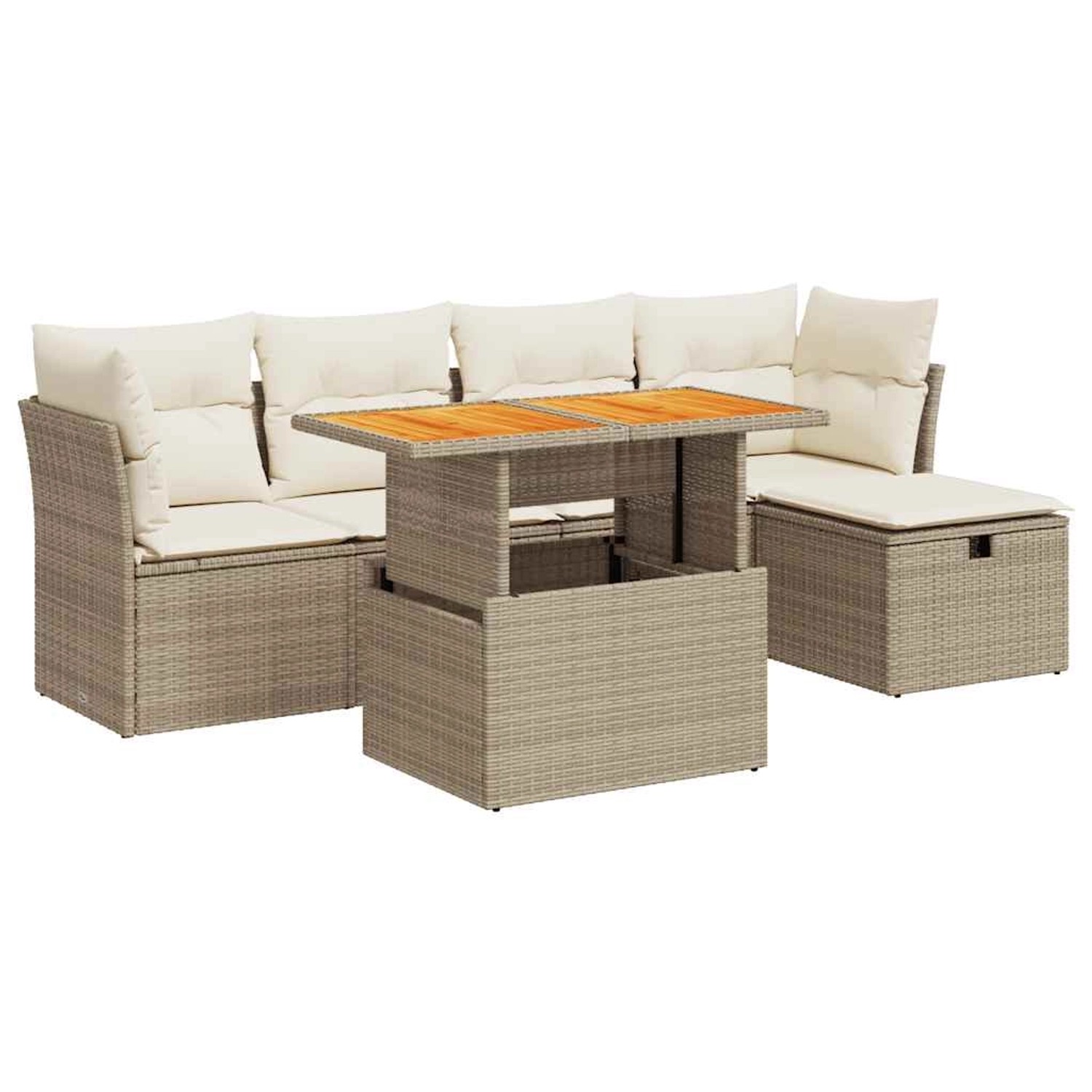 vidaXL 6-Tlg Garten-Sofagarnitur mit Kissen Beige Poly Rattan Akazie 332796 günstig online kaufen