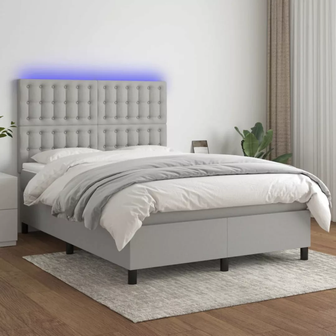 Vidaxl Boxspringbett Mit Matratze & Led Hellgrau 140x200 Cm Stoff günstig online kaufen