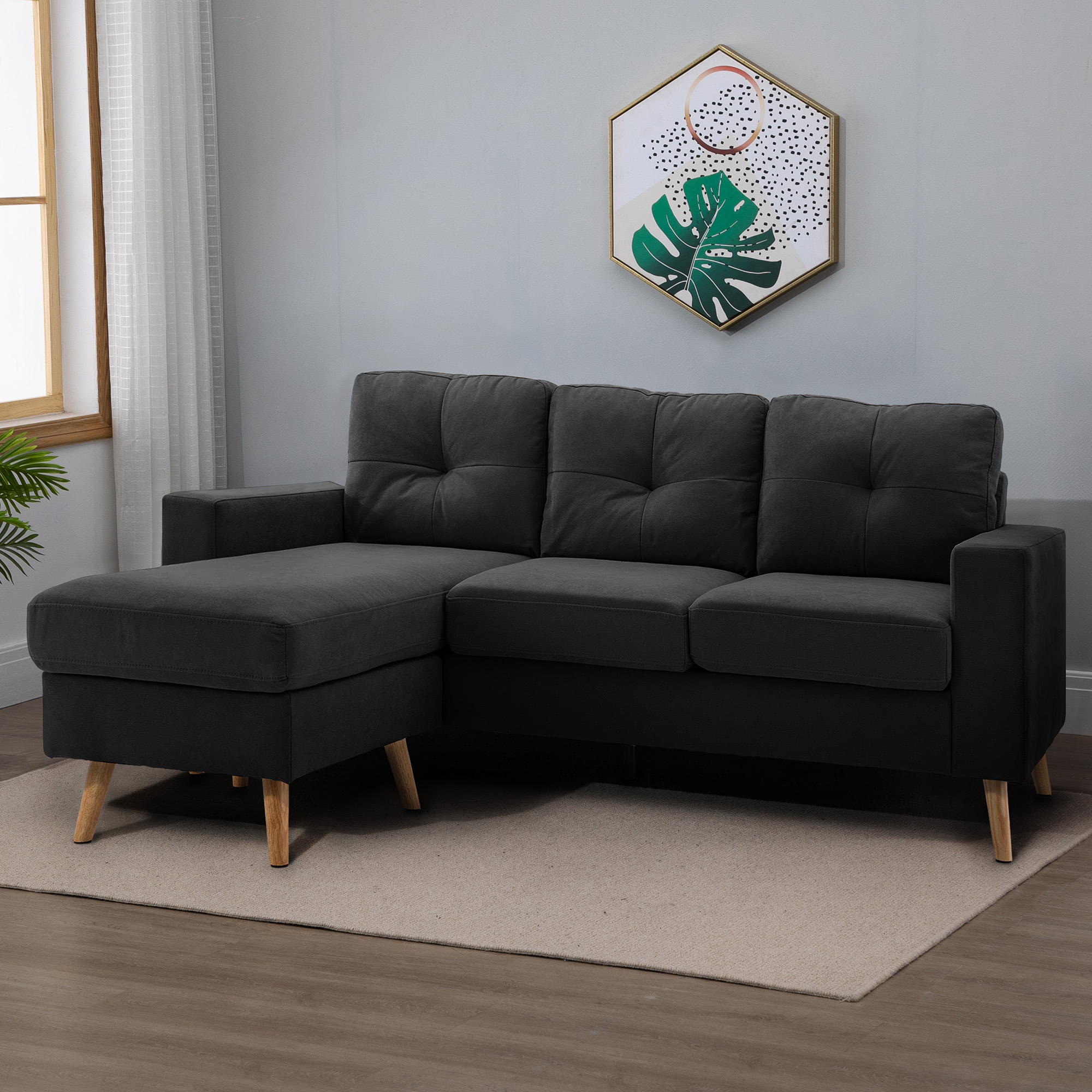 HOMCOM Ecksofa in L-Form  Schwarze Eckcouch mit Chaiselongue, Leinenoptik, günstig online kaufen