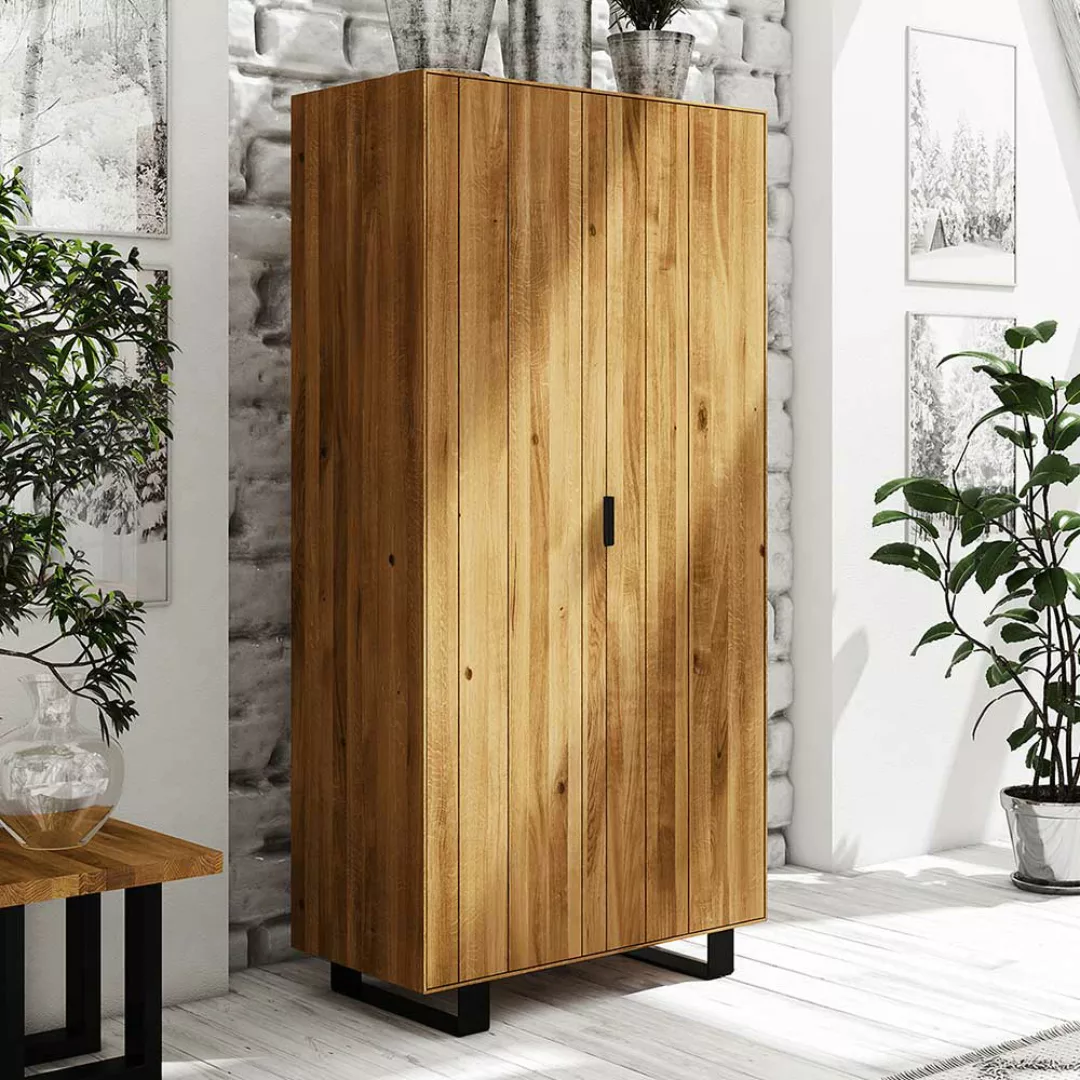 Schlafzimmer Kleiderschrank aus Wildeiche Massivholz Stahl günstig online kaufen