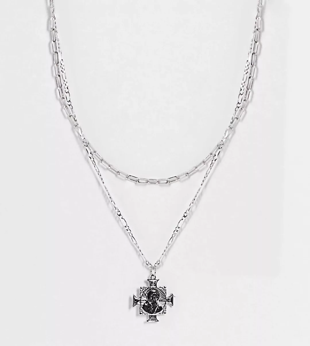 Reclaimed Vintage Inspired – Halskette mit Kreuzanhänger in Silber-Optik, 2 günstig online kaufen