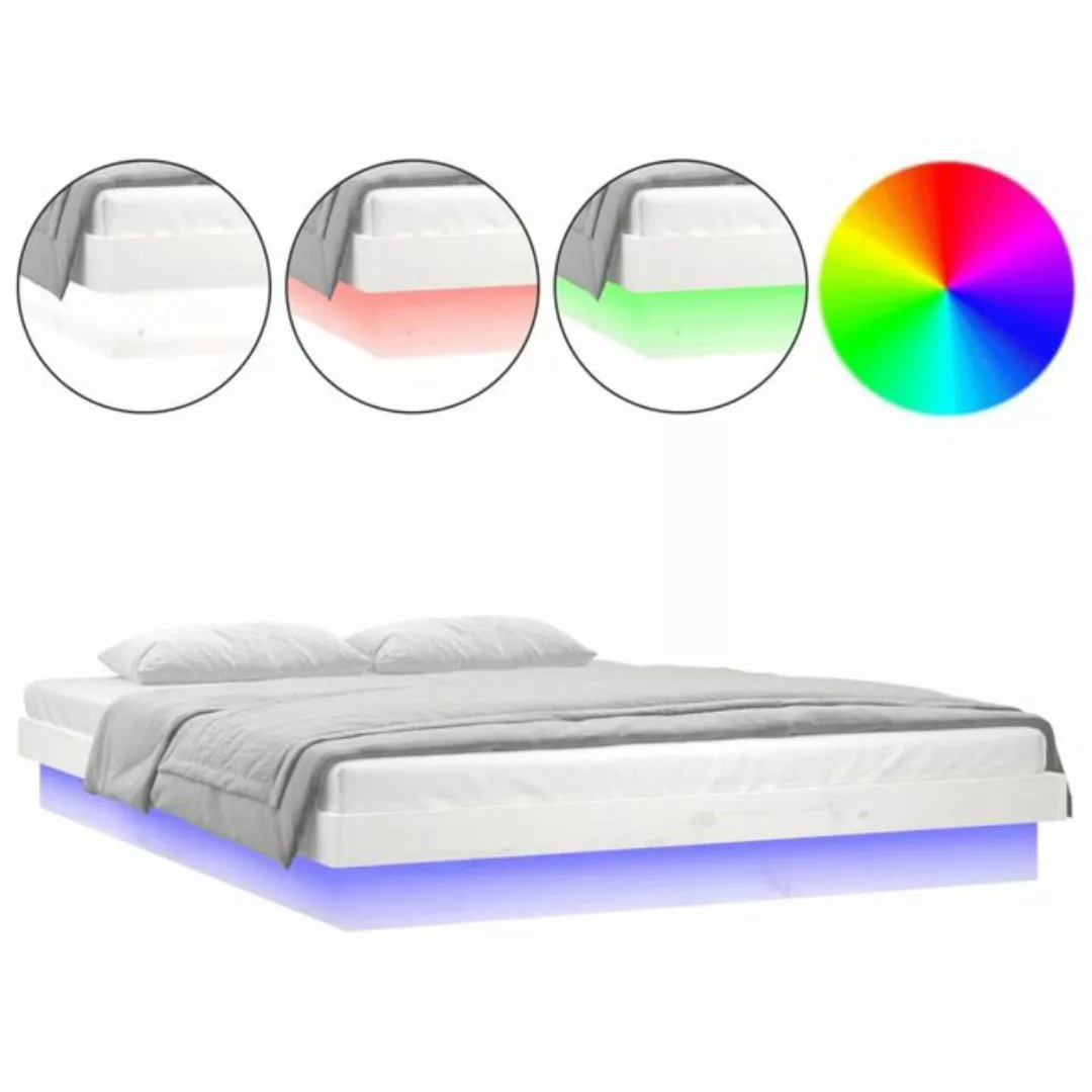 vidaXL Bettgestell Massivholzbett mit LEDs Weiß 140x190 cm Bett Bettgestell günstig online kaufen