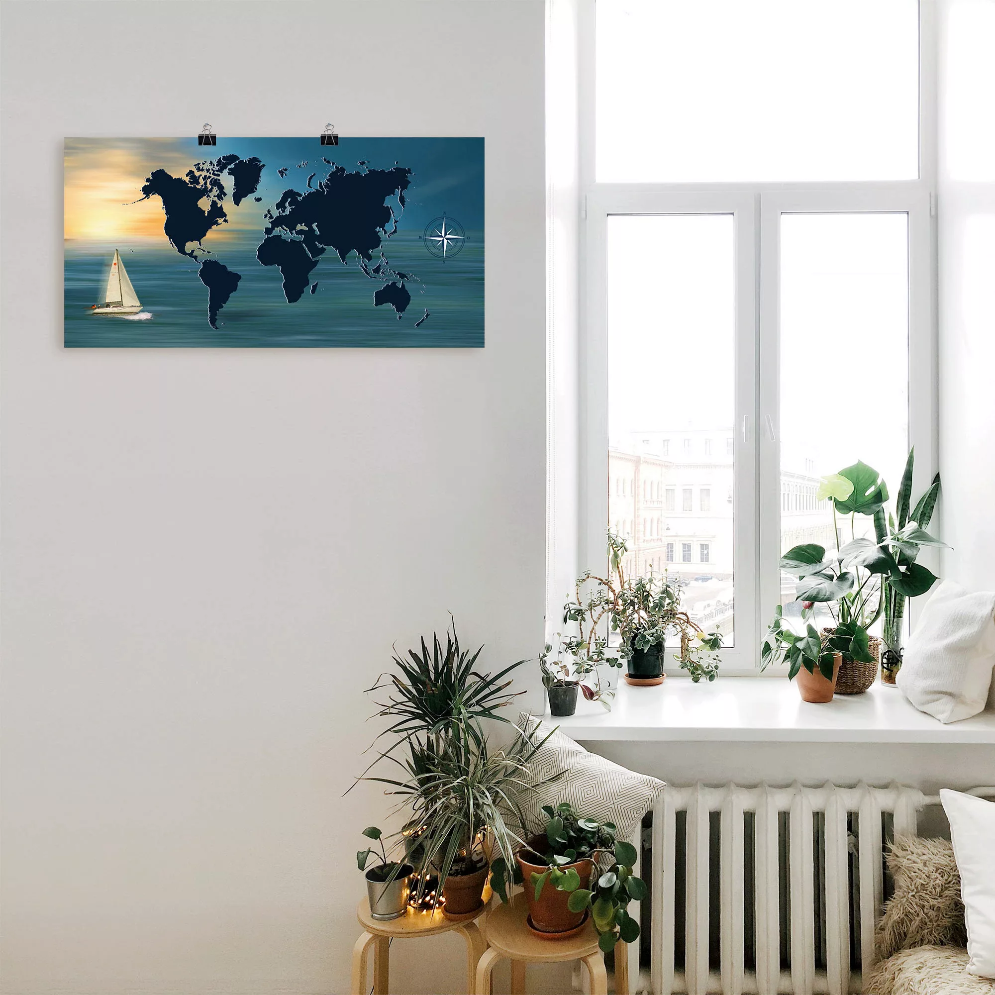Artland Wandbild »Weltumsegelung mit Weltkarte«, Landkarten, (1 St.), als L günstig online kaufen