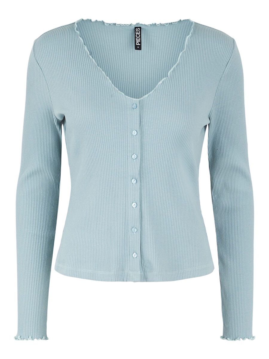 PIECES Slim Fit Rippdesign Bluse Damen Grau günstig online kaufen