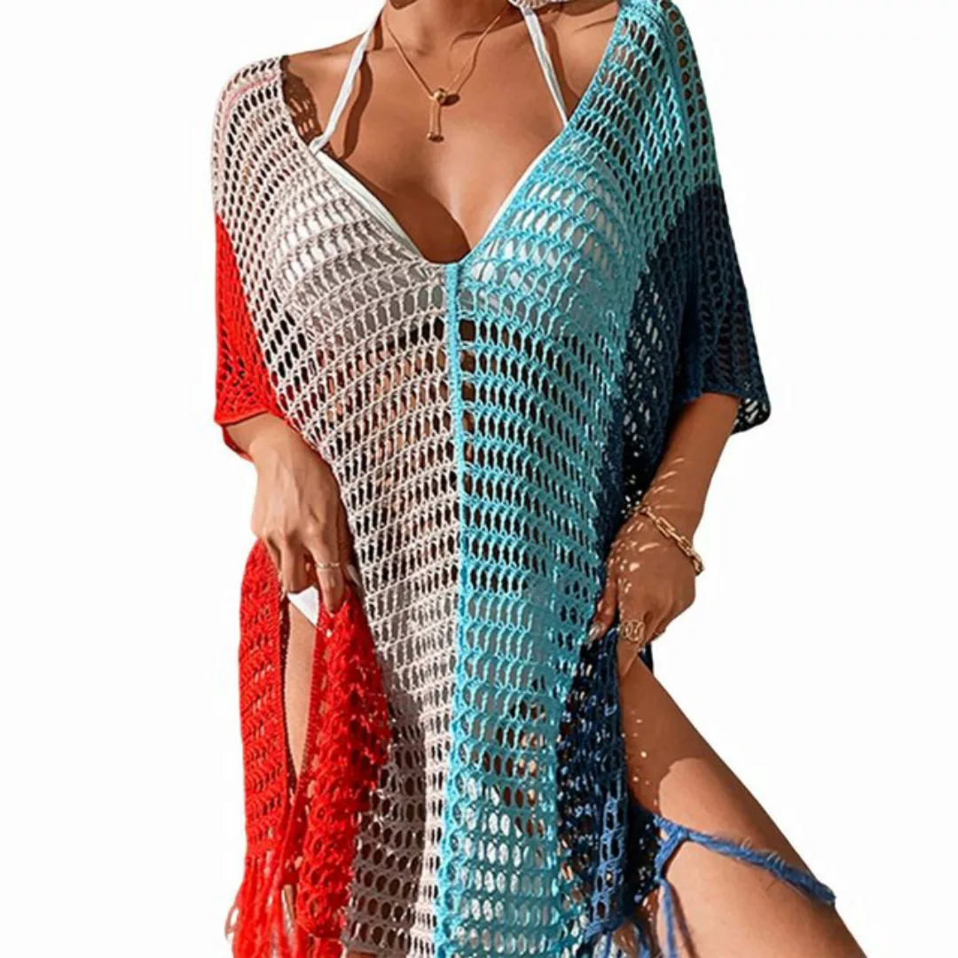 Refttenw Strandkleid Damen Sexy V-Ausschnitt Strandponcho Bikini Cover Up B günstig online kaufen