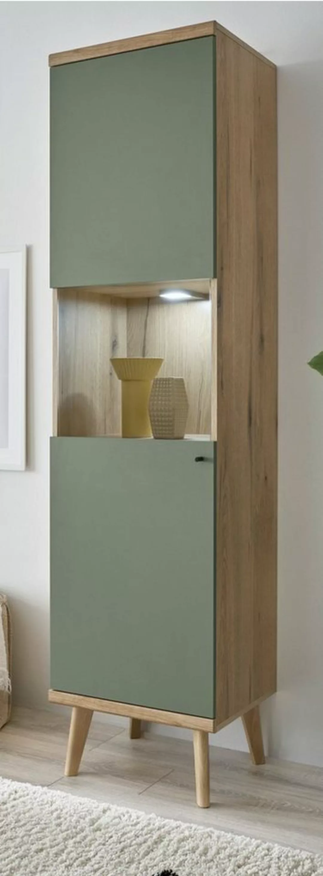 Furn.Design Stauraumvitrine Juna (Vitrine in Salbeigrün und Evoke Eiche, 50 günstig online kaufen