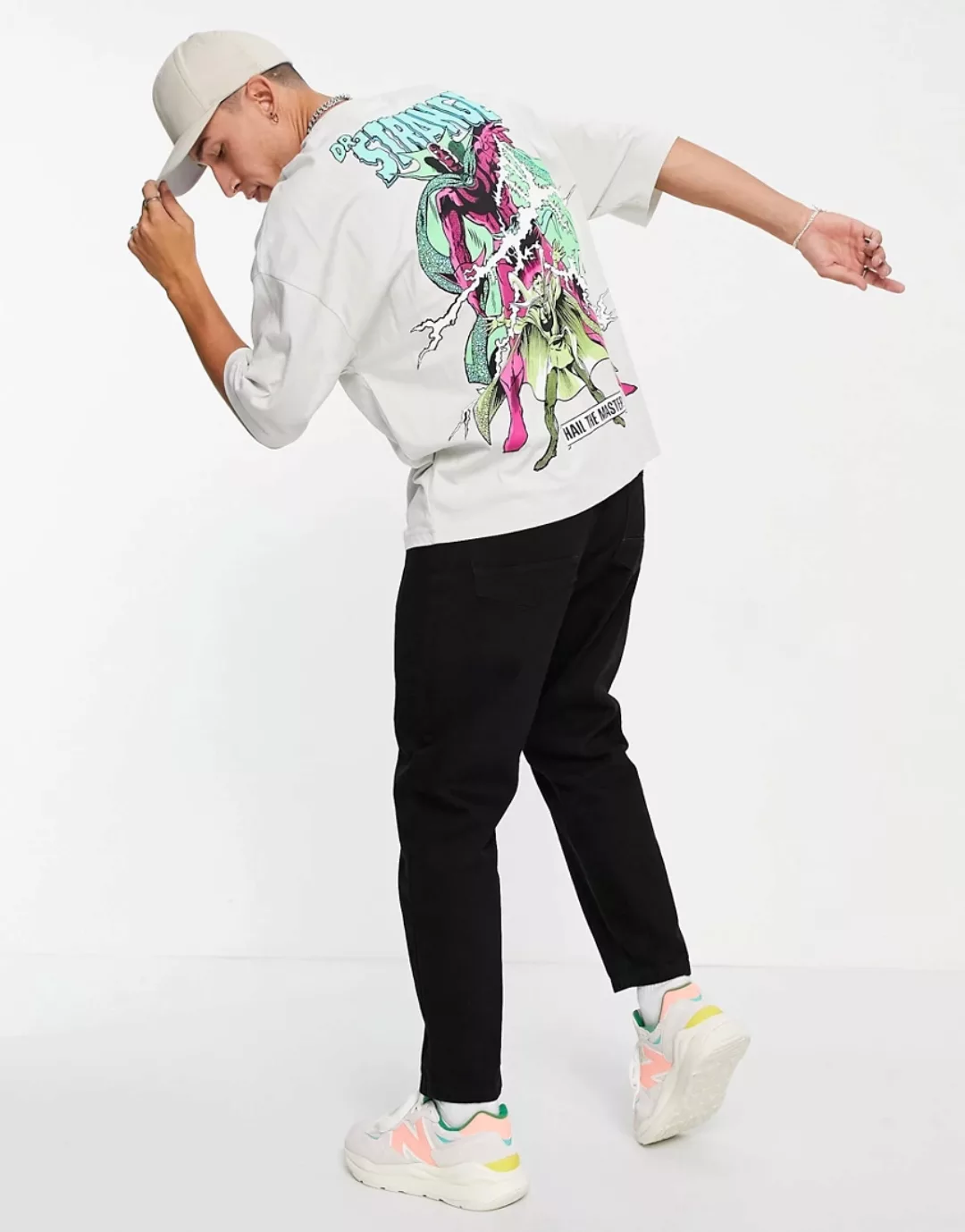 ASOS DESIGN – Oversize-T-Shirt in Grau mit Strange-Grafikprint hinten günstig online kaufen