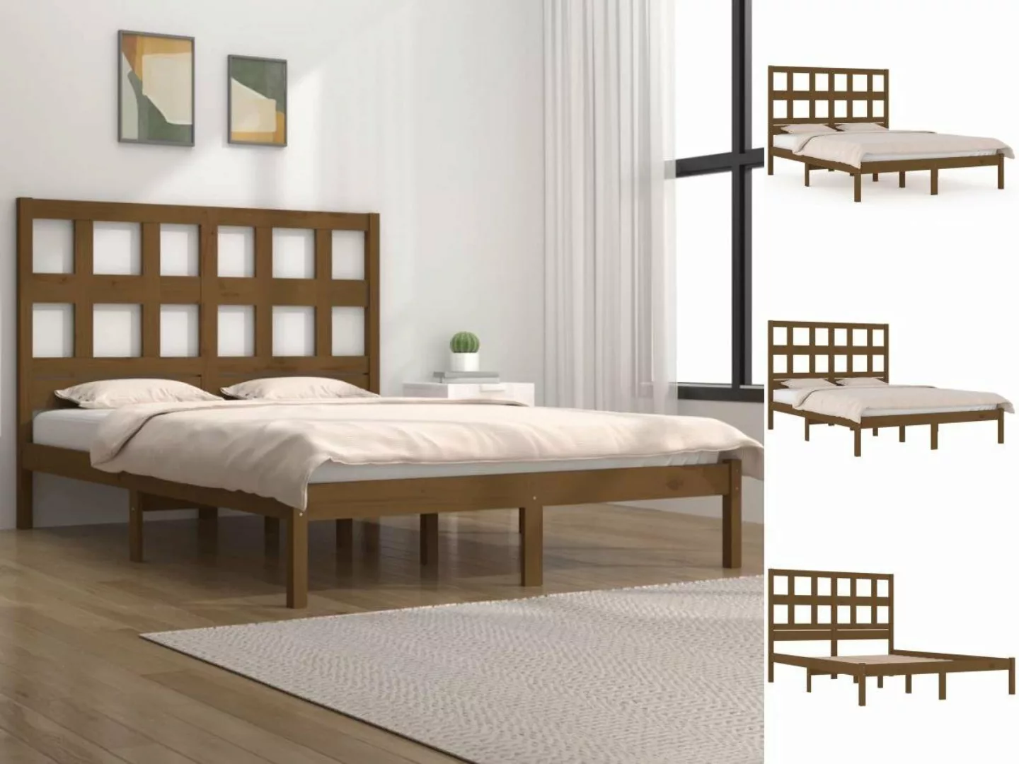 vidaXL Bettgestell Massivholzbett Honigbraun Kiefer 140x200 cm Bett Bettges günstig online kaufen