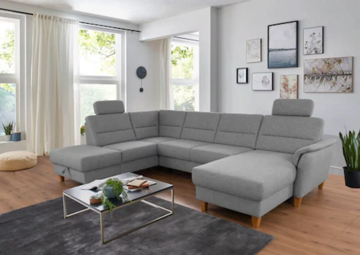 Home affaire Wohnlandschaft "Palmera U-Form", Federkern, wahlweise mit Bett günstig online kaufen