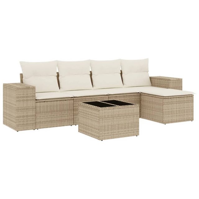 vidaXL Sofaelement 6-tlg. Garten-Sofagarnitur mit Kissen Beige Poly Rattan günstig online kaufen