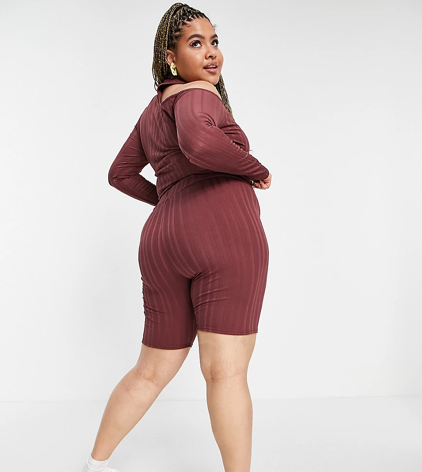 ASOS DESIGN Curve – Gerippte Legging-Shorts, Kombiteil-Orange günstig online kaufen