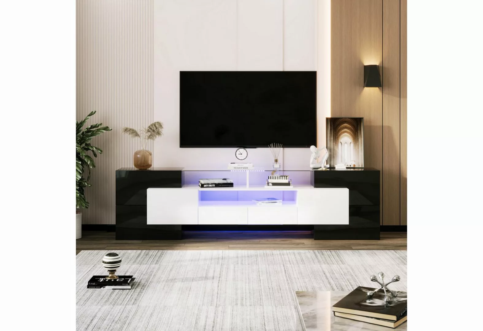 XDOVET TV-Schrank TV-Tisch Hochglanz Stilvoller Lowboard Variable LED-Beleu günstig online kaufen