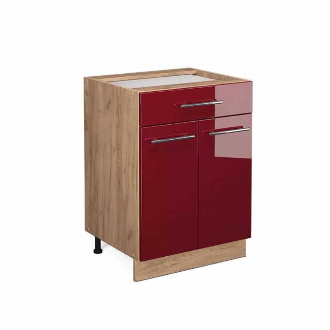 Livinity® Unterschrank Fame-Line, Bordeaux Hochglanz/Goldkraft Eiche, 60 cm günstig online kaufen