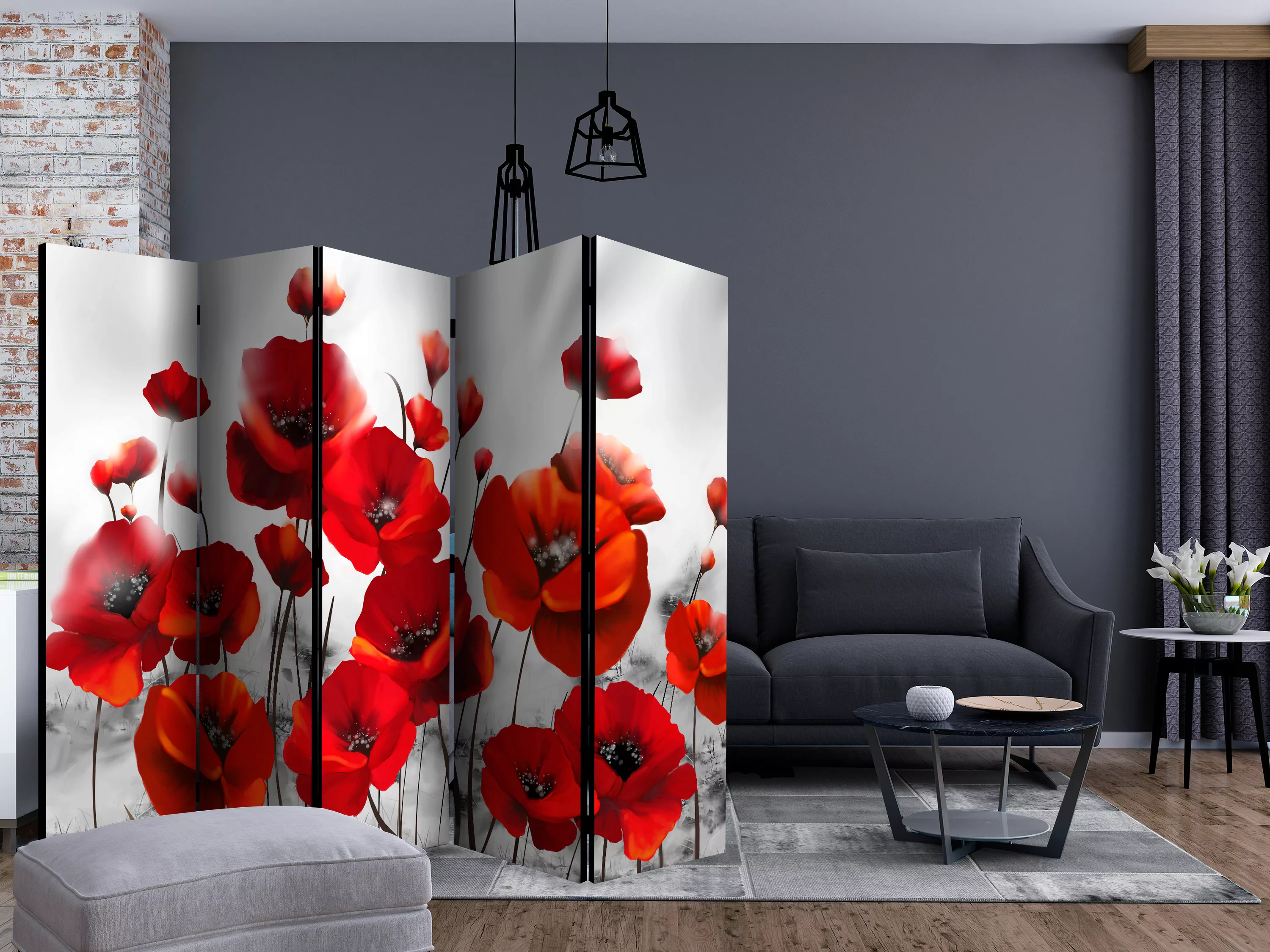 5-teiliges Paravent - Poppies In The Moonlight Ii [room Dividers] günstig online kaufen