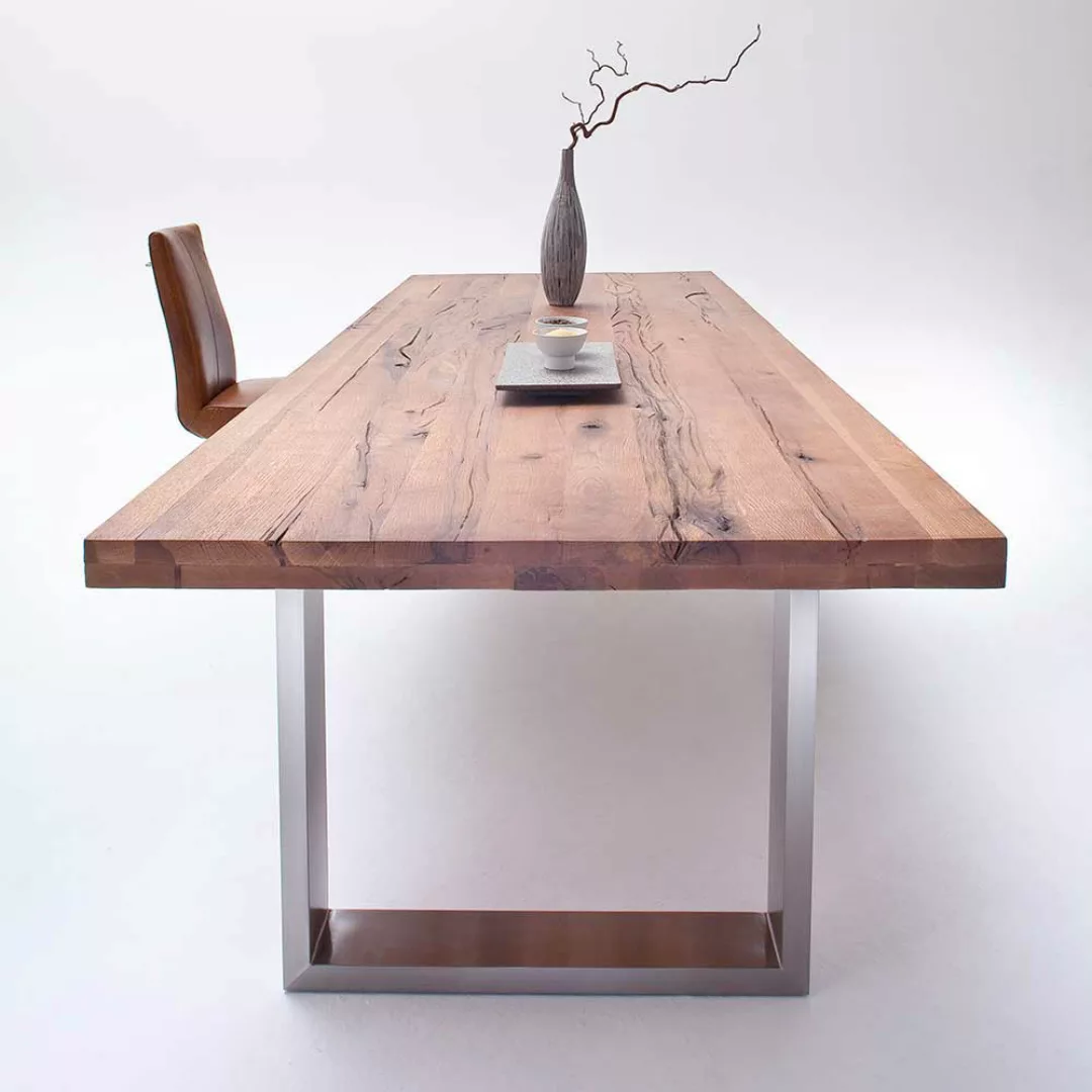 Esszimmertisch aus Eiche Massivholz Bügelgestell günstig online kaufen