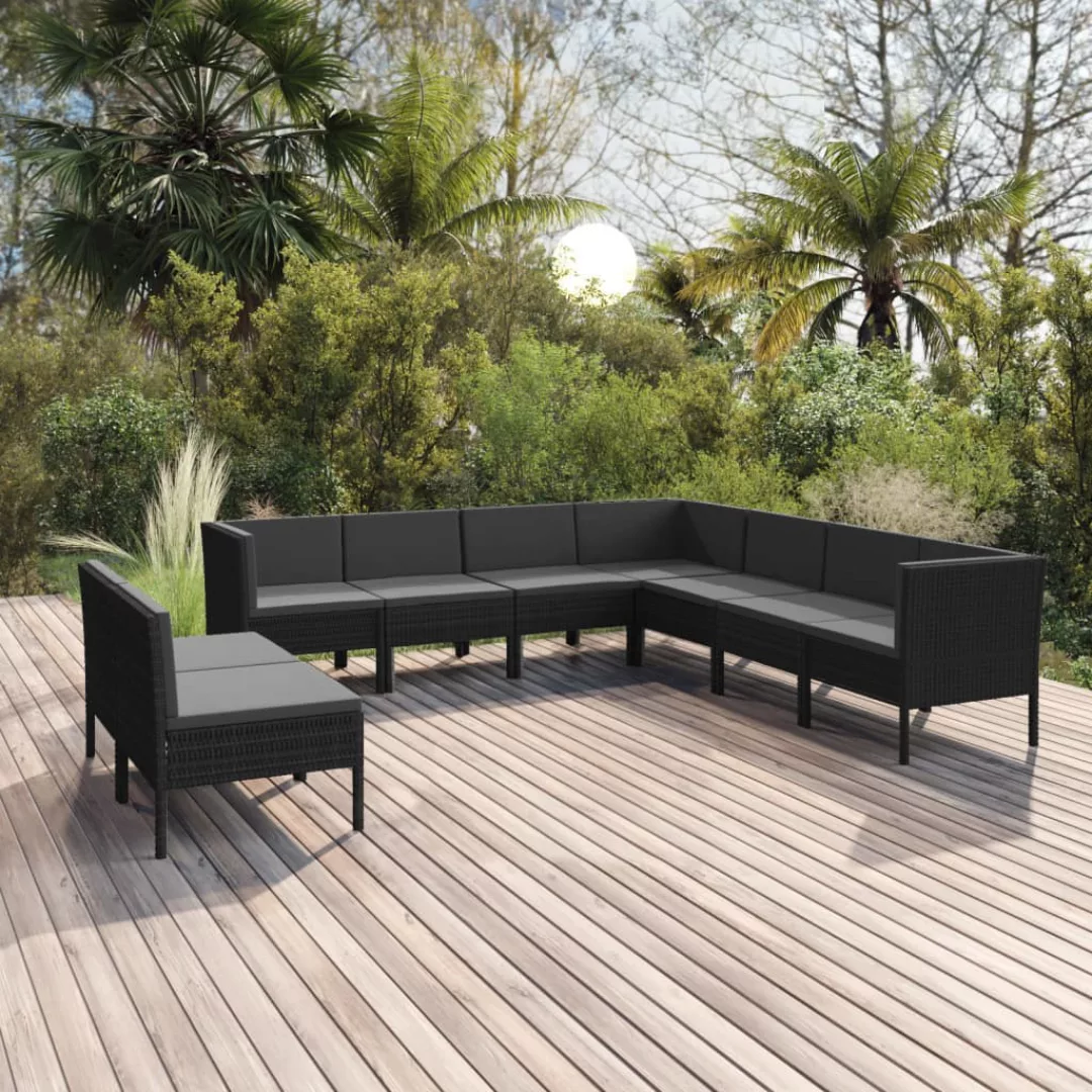 9-tlg. Garten-lounge-set Mit Auflagen Poly Rattan Schwarz günstig online kaufen